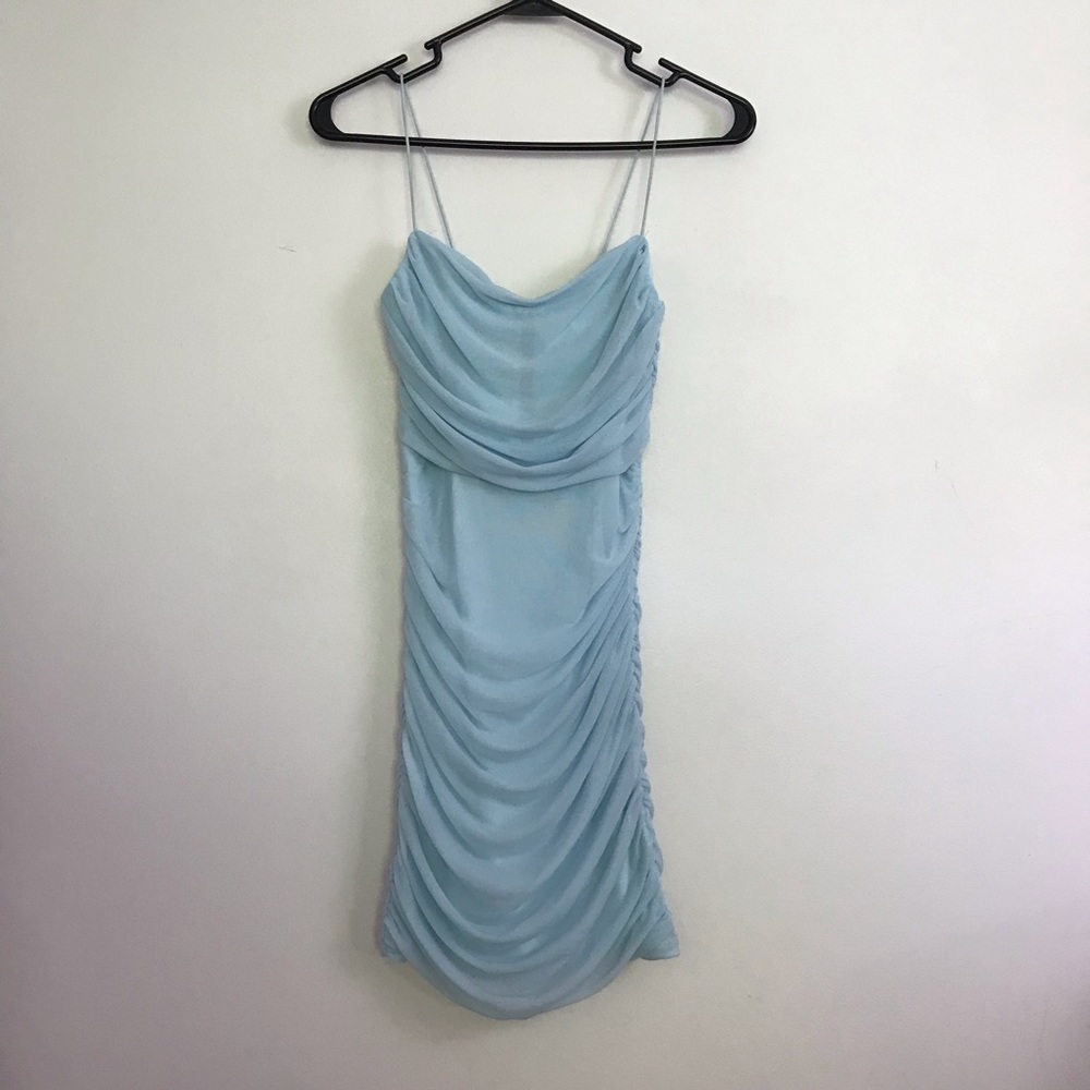 Princess Polly Light Blue Ruched Body Con Mini Dress Womens Sz 6 Spaghetti Strap